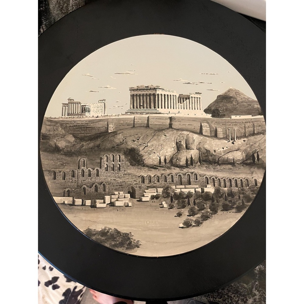 Vintage Greek Plate - Landscape of Athens - Textured Plate